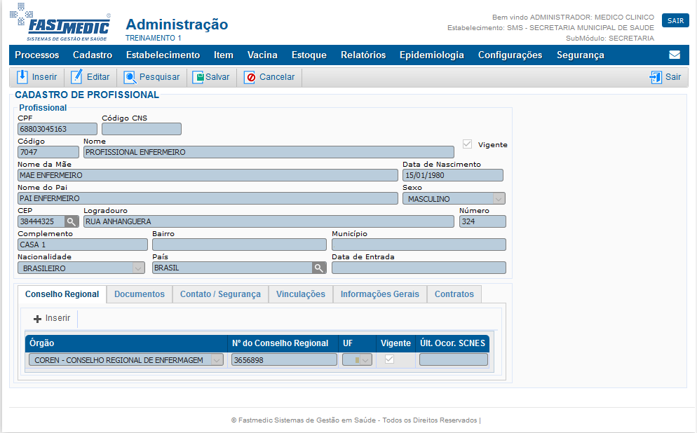 Cadastro Profissional